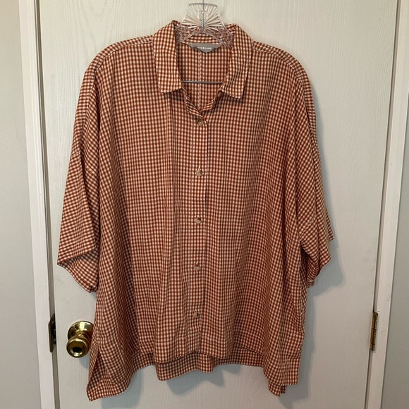 Everlane Tops - Everlane Women’s Tan Oversized Checkered Button Down Shirt Size XL